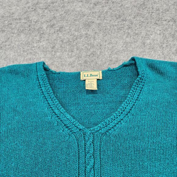 VTG LL Bean Womens S Small Linen Cotton Knit Fishermans V Neck Pullover Sweater - Picture 5 of 10